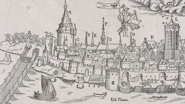 Dit beeld uit 1552 toont het oudste bekende stadsaanzicht van Hanzestad Deventer (Collectie Museum De Waag)